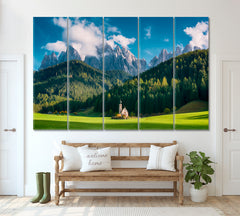 Santa Maddalena Church in Dolomites Alps Canvas Print ArtLexy 5 Panels 36"x24" inches 