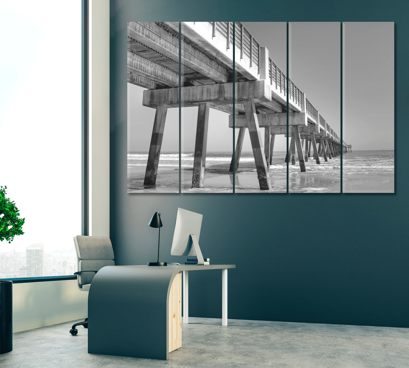 Jacksonville Beach Florida Pier Canvas Print ArtLexy 5 Panels 36"x24" inches 