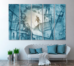 Jazz Band Playing at Street. Cubism Style Canvas Print ArtLexy 5 Panels 36"x24" inches 