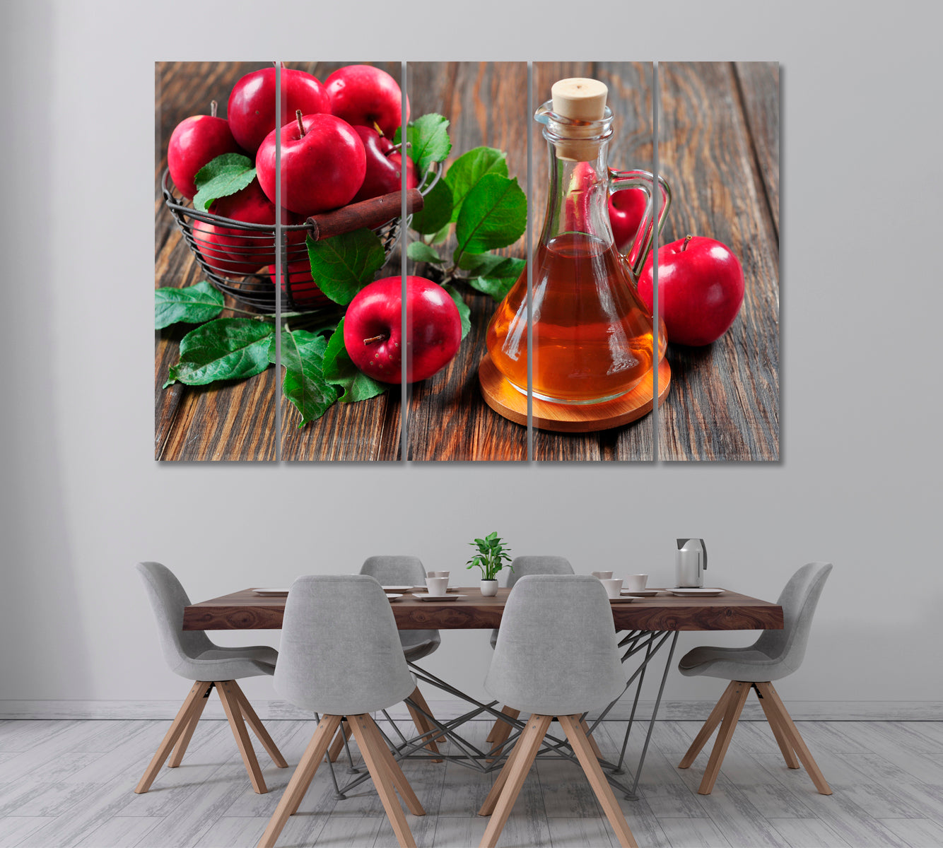 Apple Cider Vinegar and Basket with Apples Canvas Print ArtLexy 5 Panels 36"x24" inches 