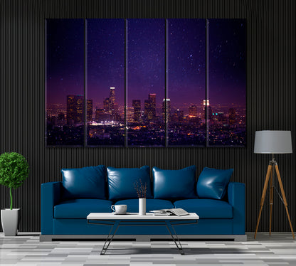 Los Angeles Skyline at Night Canvas Print ArtLexy 5 Panels 36"x24" inches 