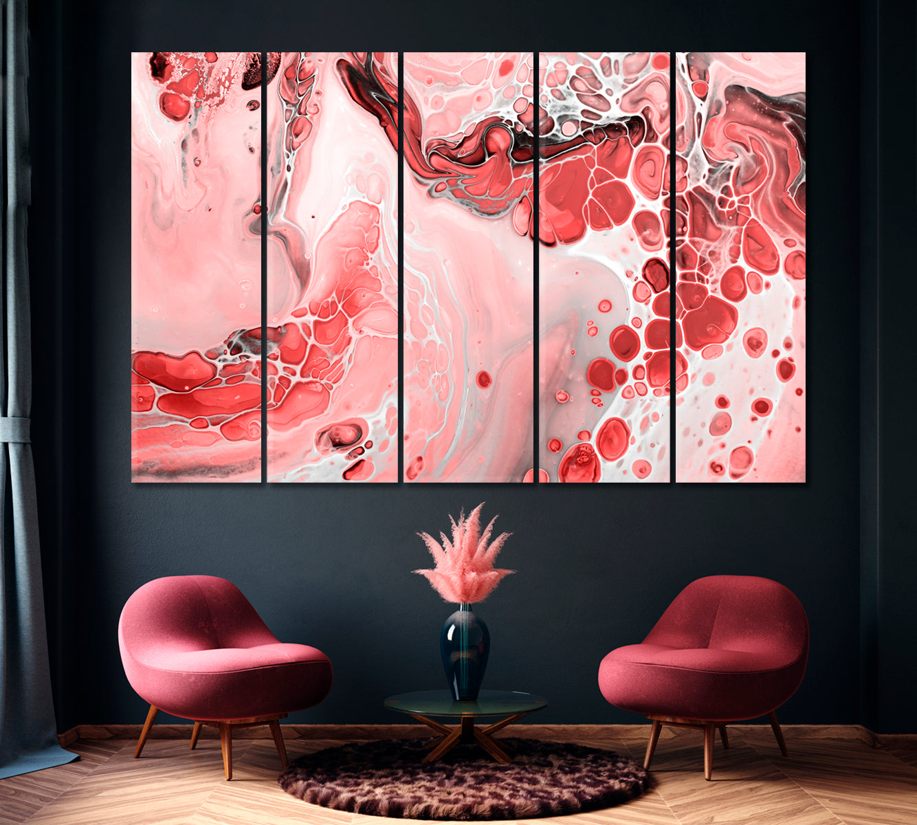 Abstract Trendy Fluid Marble Waves Canvas Print ArtLexy 5 Panels 36"x24" inches 