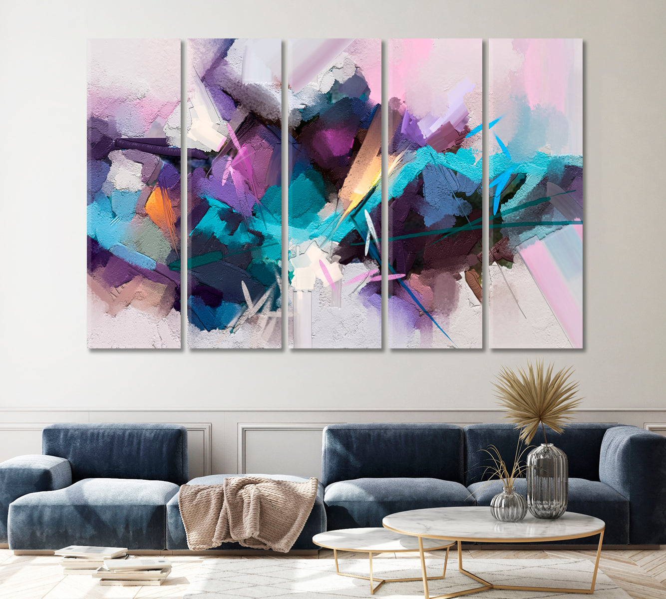 Abstract Contemporary Vivid Brush Stroke Canvas Print ArtLexy 5 Panels 36"x24" inches 