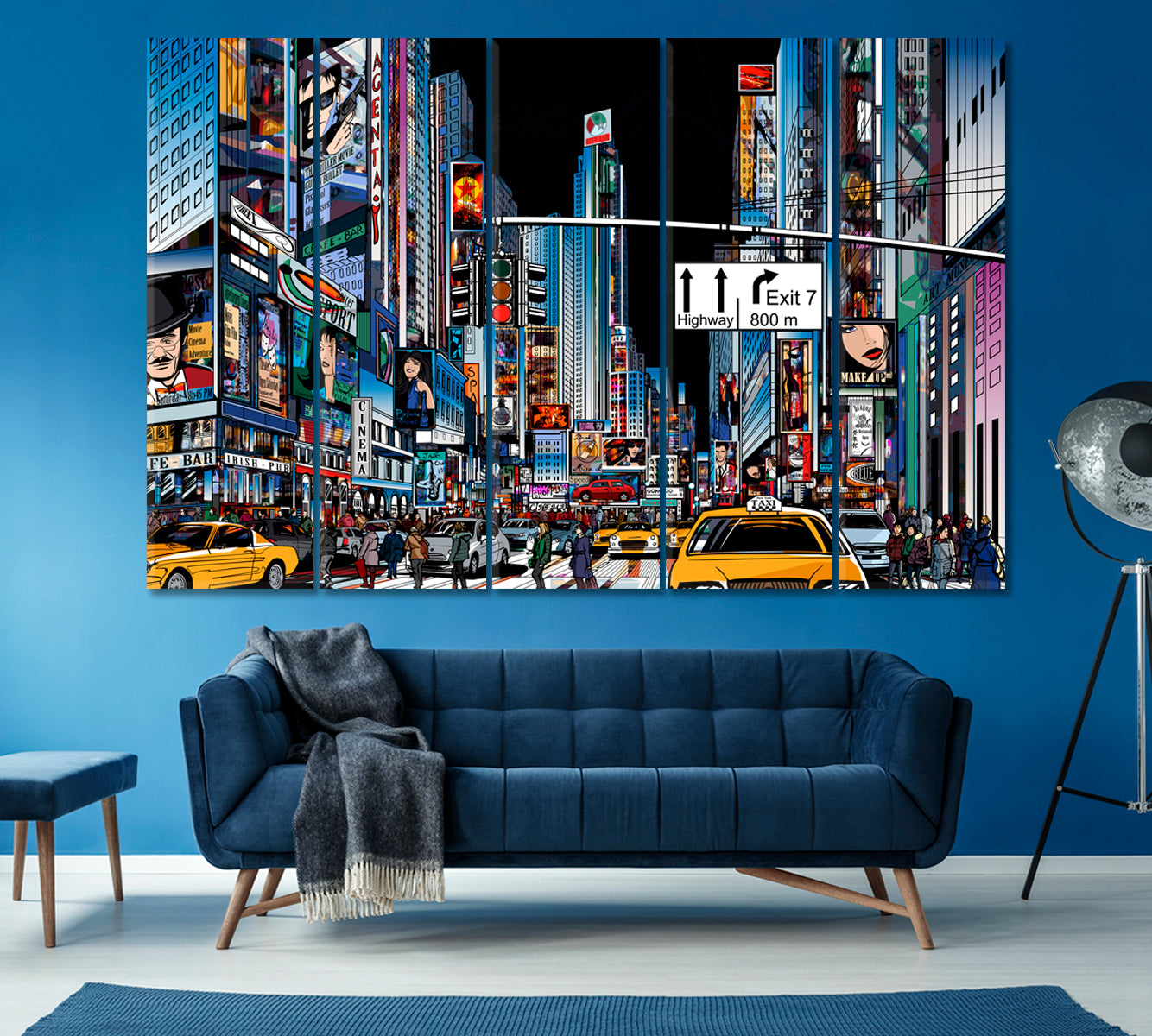New York at Night Canvas Print ArtLexy 5 Panels 36"x24" inches 