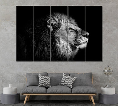 Lion Portrait in Black and White Canvas Print ArtLexy 5 Panels 36"x24" inches 