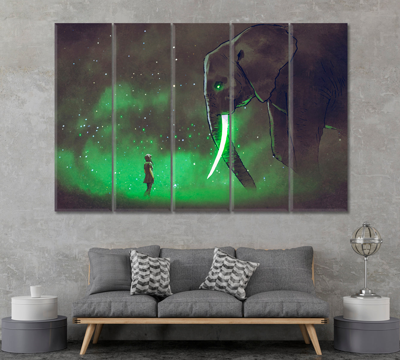 Girl with Giant Elephant Canvas Print ArtLexy 5 Panels 36"x24" inches 