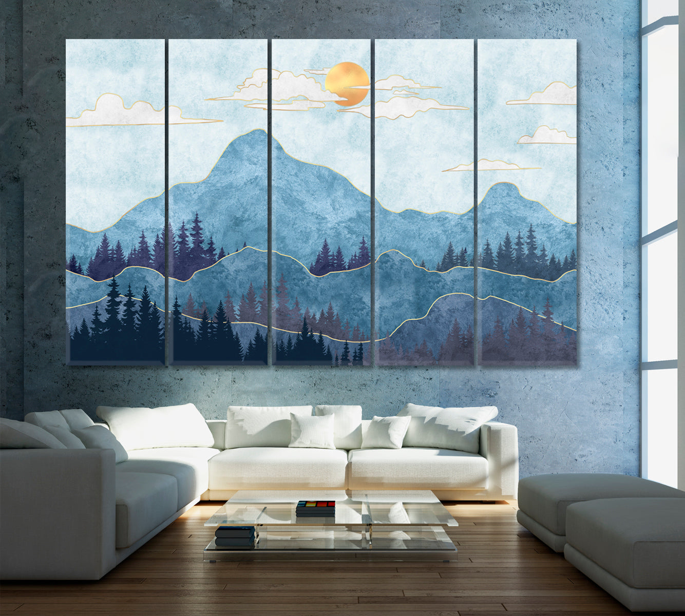 Modern Mountains Landscape Canvas Print ArtLexy 5 Panels 36"x24" inches 
