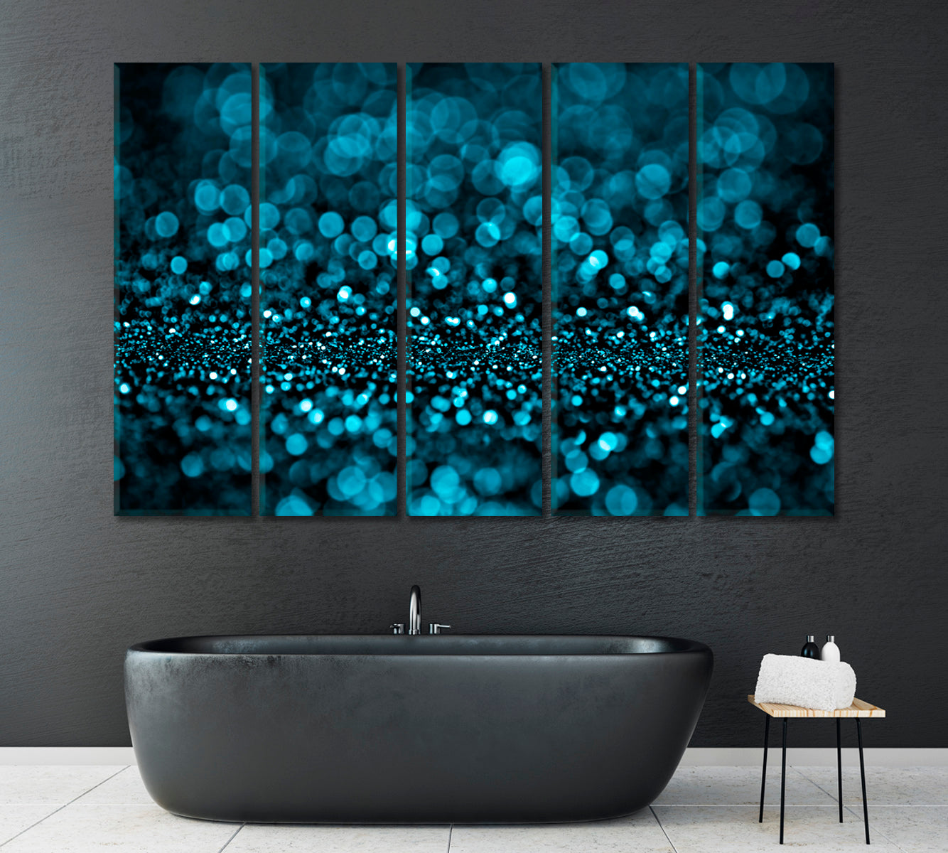Abstract Blue Glitter Canvas Print ArtLexy 5 Panels 36"x24" inches 