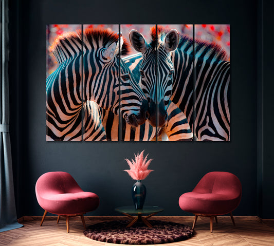 Beautiful Zebras Canvas Print ArtLexy 5 Panels 36"x24" inches 