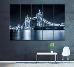 Tower Bridge at Night London Canvas Print ArtLexy 5 Panels 36"x24" inches 