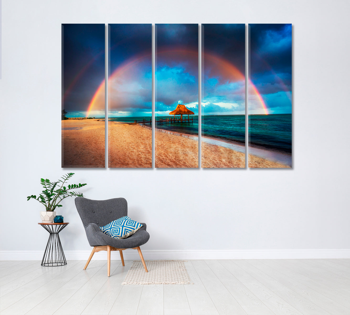 Rainbow over Tropical Beach Dominican Republic Canvas Print ArtLexy 5 Panels 36"x24" inches 