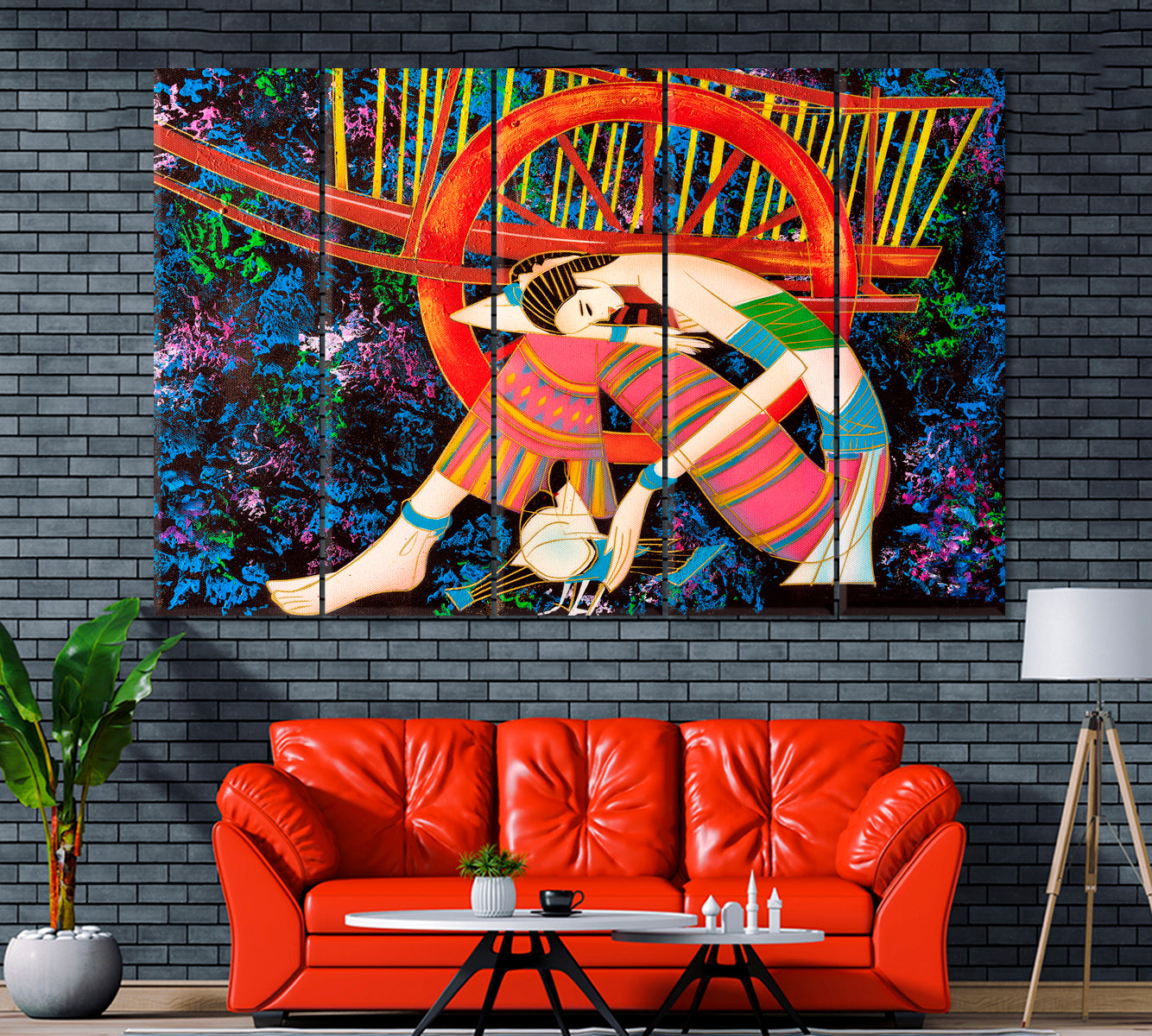 Woman with Bird Canvas Print ArtLexy 5 Panels 36"x24" inches 