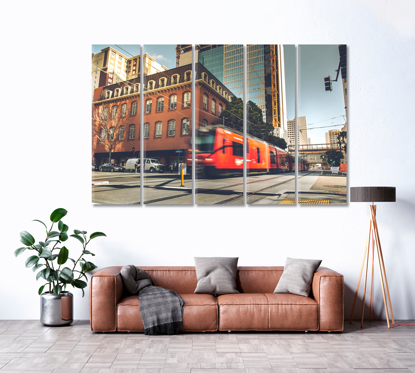 San Diego Downtown with Red Train Canvas Print ArtLexy 5 Panels 36"x24" inches 