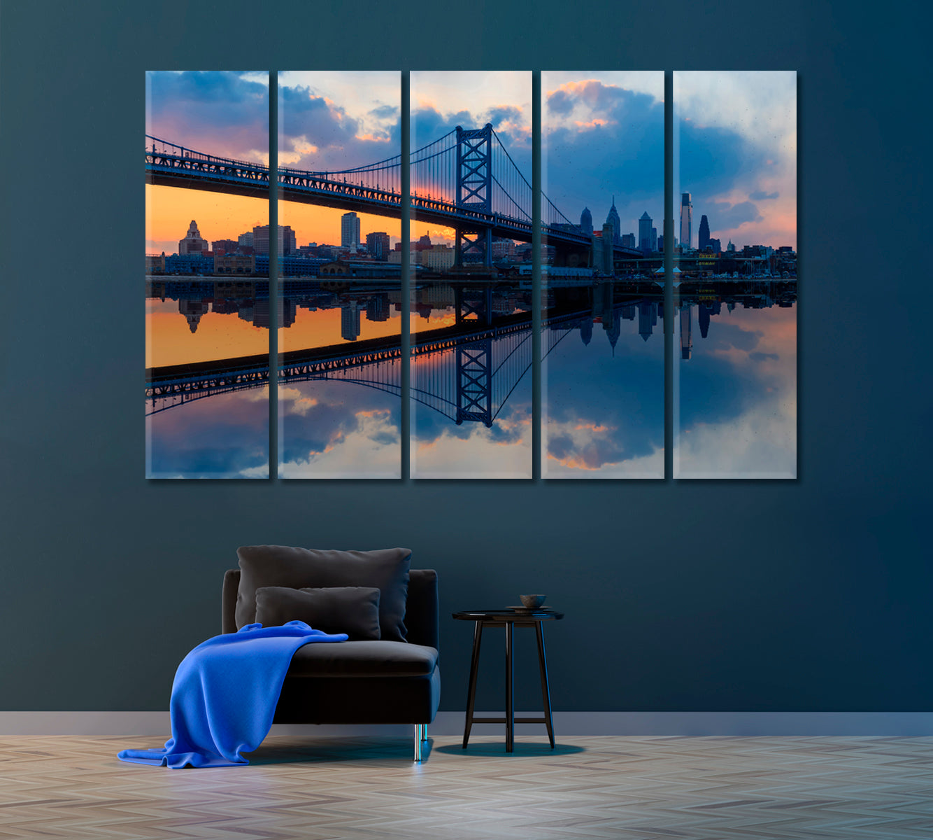 Ben Franklin Bridge Philadelphia Canvas Print ArtLexy 5 Panels 36"x24" inches 