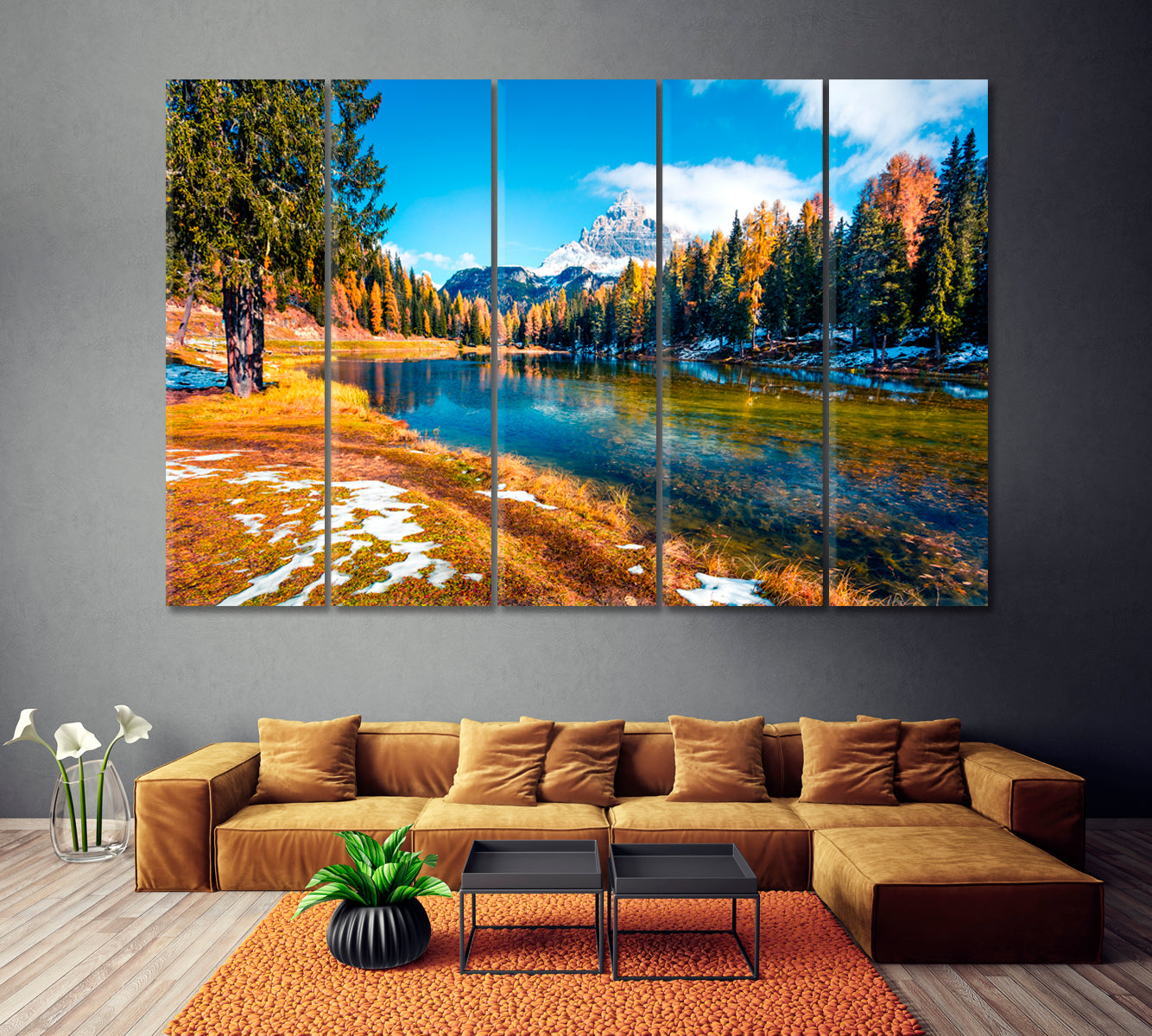 Antorno Lake with Tre Cime di Lavaredo Dolomite Alps Canvas Print ArtLexy 5 Panels 36"x24" inches 