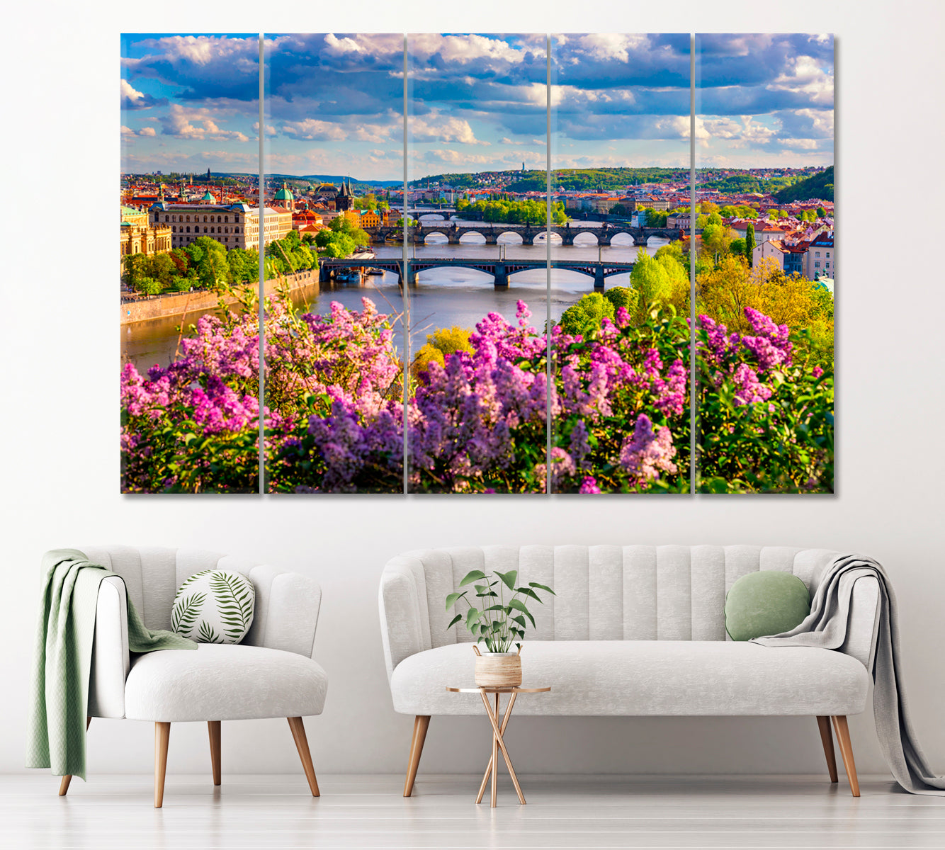 Charles Bridge over Vltava River Prague Czechia Canvas Print ArtLexy 5 Panels 36"x24" inches 