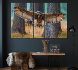 Flying Eurasian Eagle Owl in Forest Canvas Print ArtLexy 5 Panels 36"x24" inches 