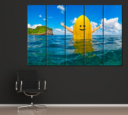 Surfer with Yellow Surfboard Canvas Print ArtLexy 5 Panels 36"x24" inches 