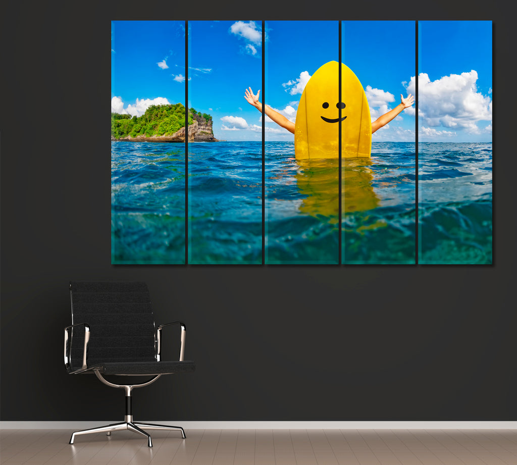 Surfer with Yellow Surfboard Canvas Print ArtLexy 5 Panels 36"x24" inches 