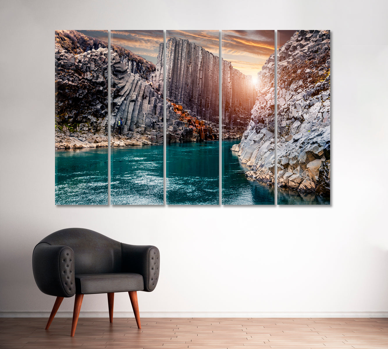 Studlagil Canyon Nature Landscape of Iceland Canvas Print ArtLexy 5 Panels 36"x24" inches 
