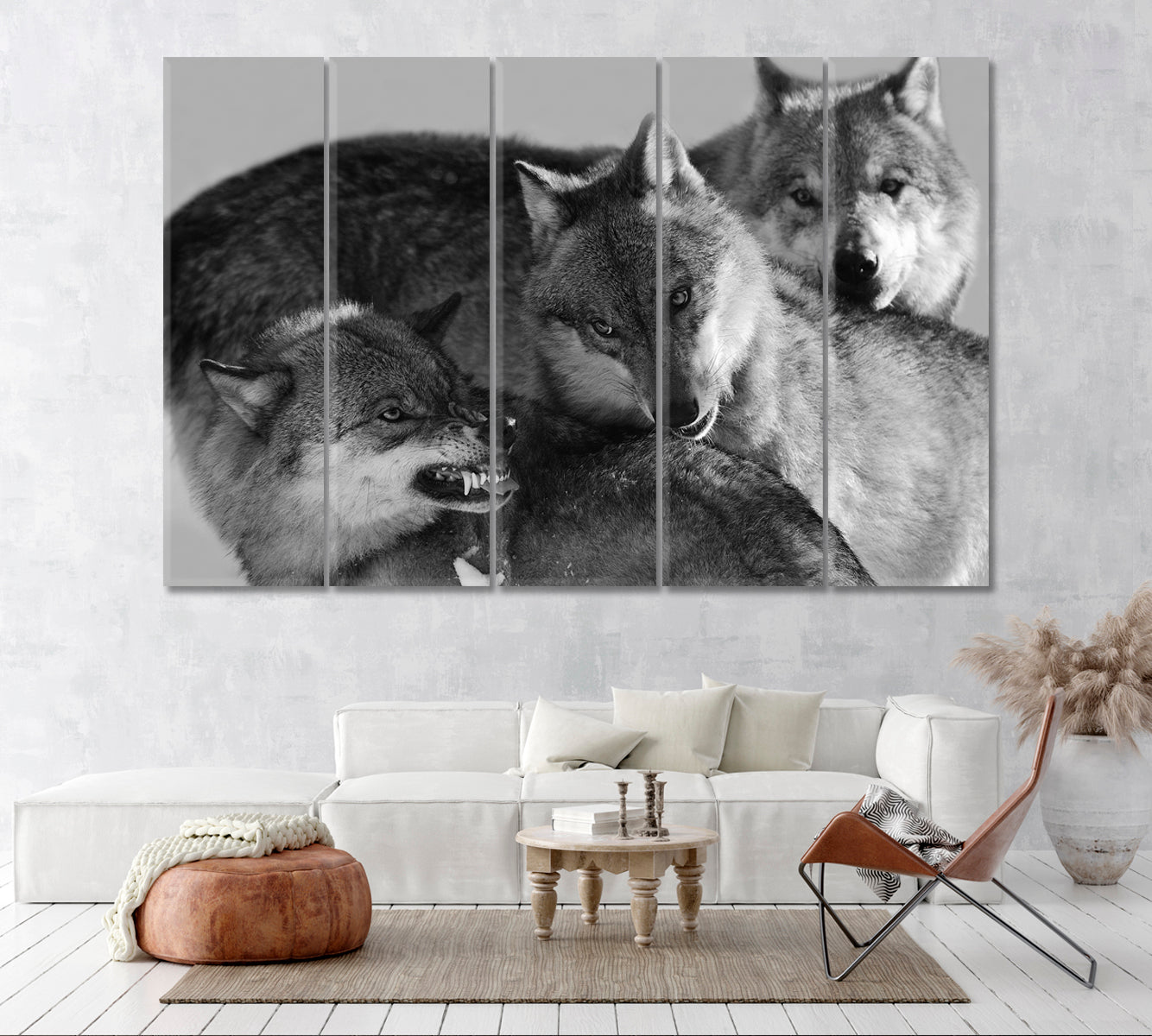 Gray Wolf Family Canvas Print ArtLexy 5 Panels 36"x24" inches 