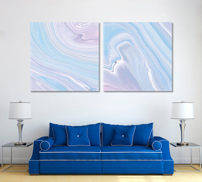 Set of 2 Squares Elegant Blue and Pink Waves and Swirls Canvas Print ArtLexy   