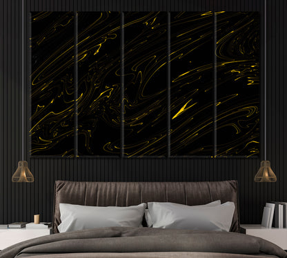 Black and Gold Marble Canvas Print ArtLexy 5 Panels 36"x24" inches 