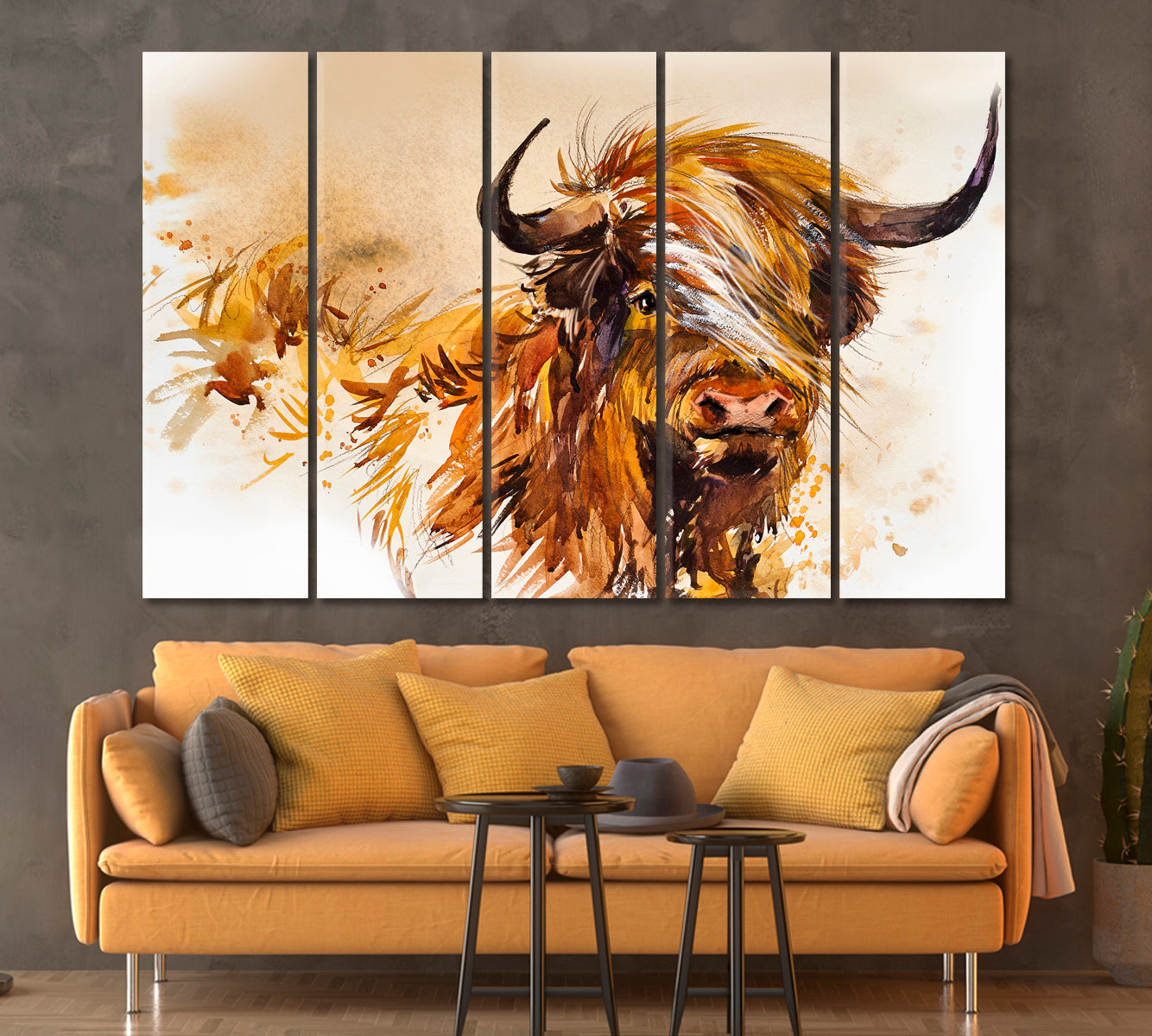 Abstract Scottish Highland Cow Canvas Print ArtLexy 5 Panels 36"x24" inches 