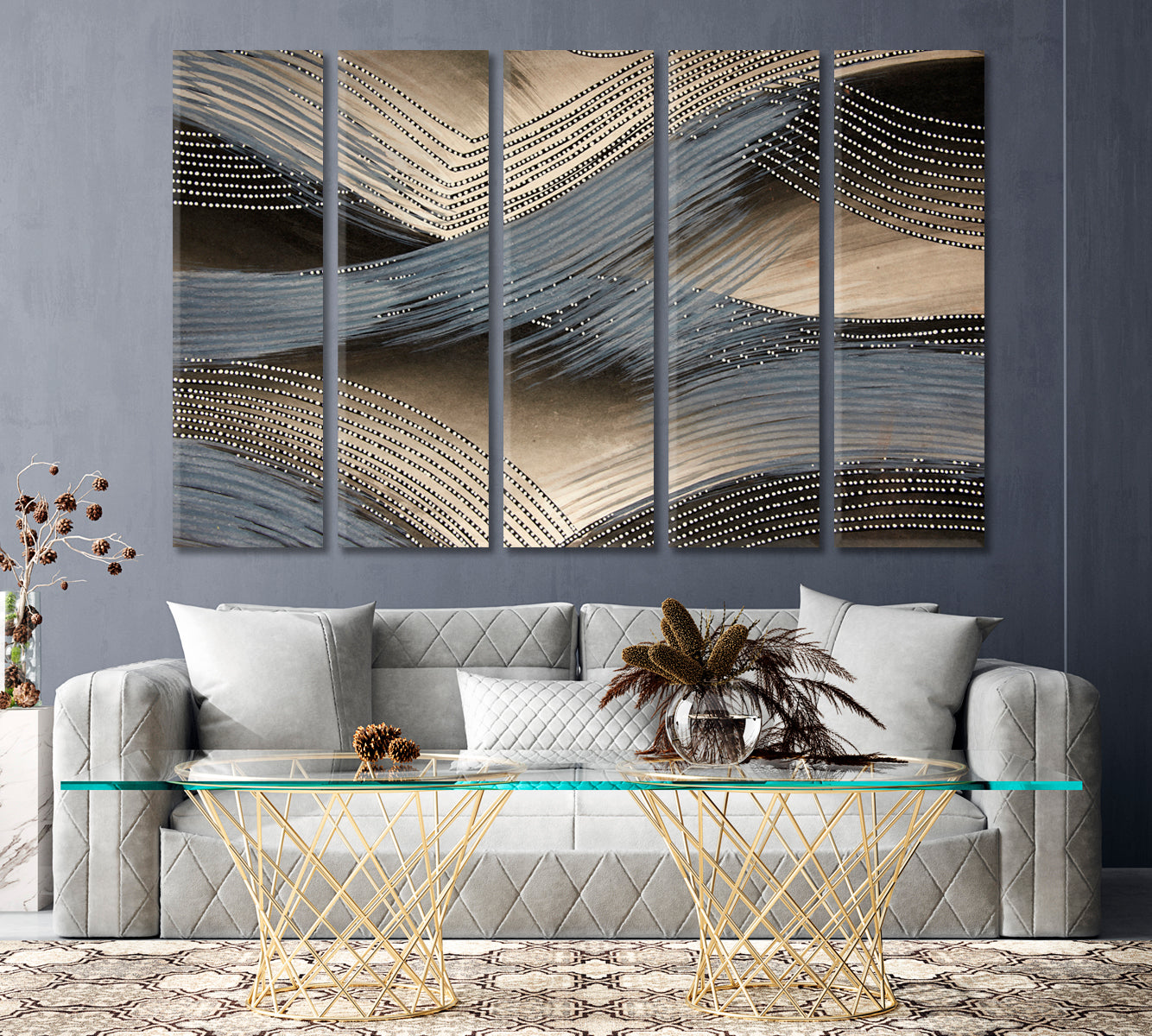 Abstract Gold & Silver Design Canvas Print ArtLexy 5 Panels 36"x24" inches 