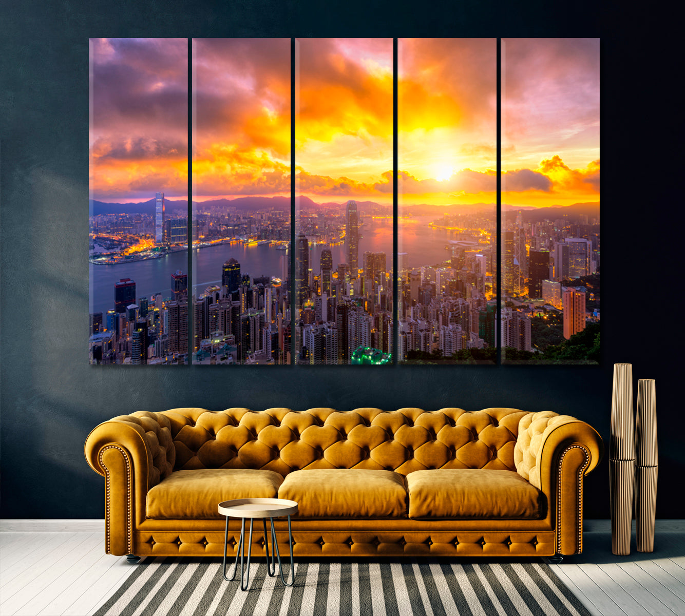Hong Kong City Skyline at Sunrise Canvas Print ArtLexy 5 Panels 36"x24" inches 