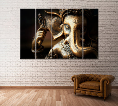 Bronze Ganesha Statue Canvas Print ArtLexy 5 Panels 36"x24" inches 