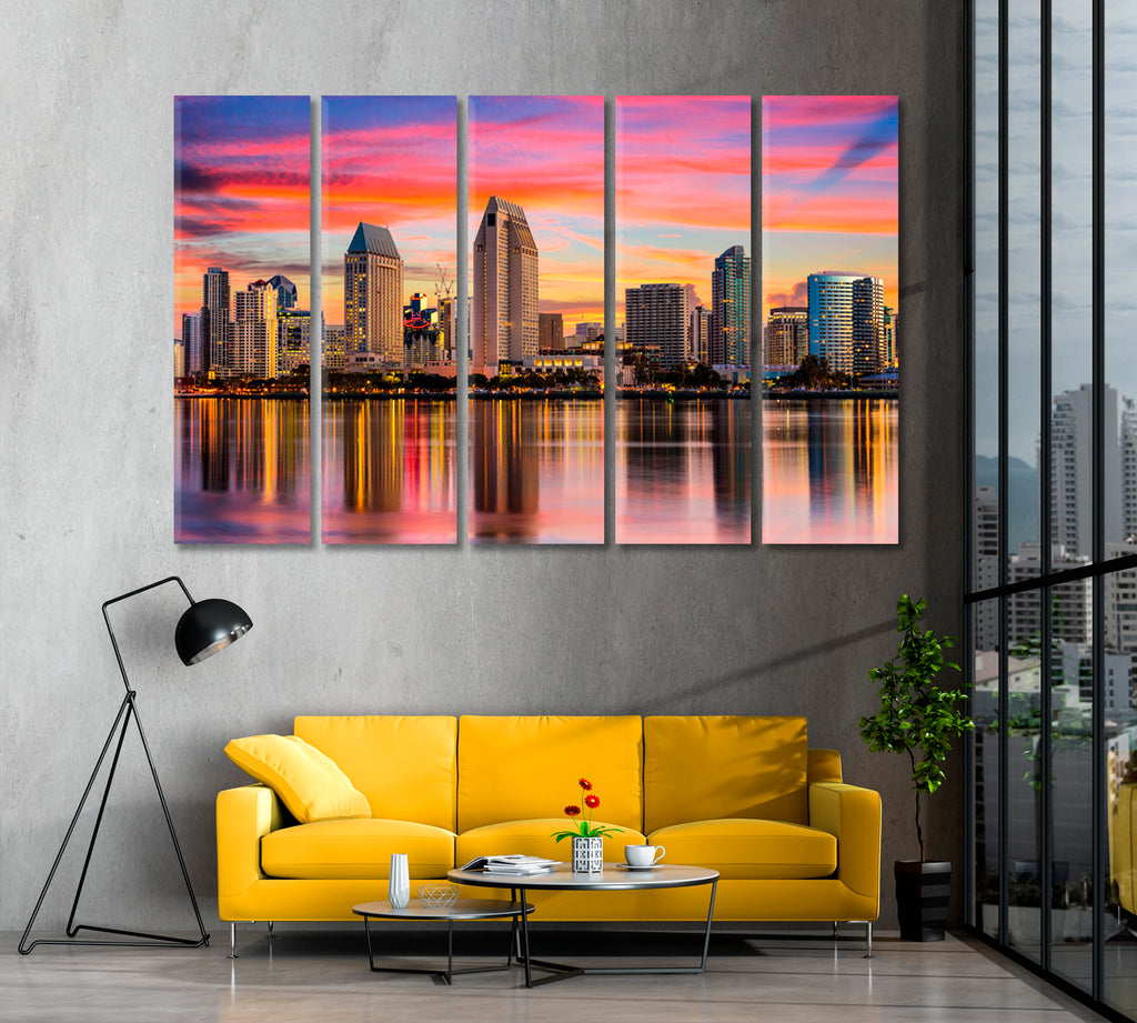 San Diego California Downtown Sunset Canvas Print ArtLexy 5 Panels 36"x24" inches 