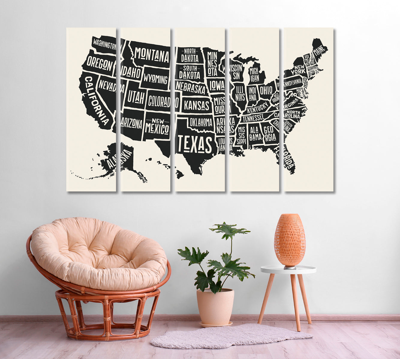 United States of America Map with State Names Canvas Print ArtLexy   