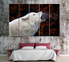 White Wolf Howling Canvas Print ArtLexy 5 Panels 36"x24" inches 