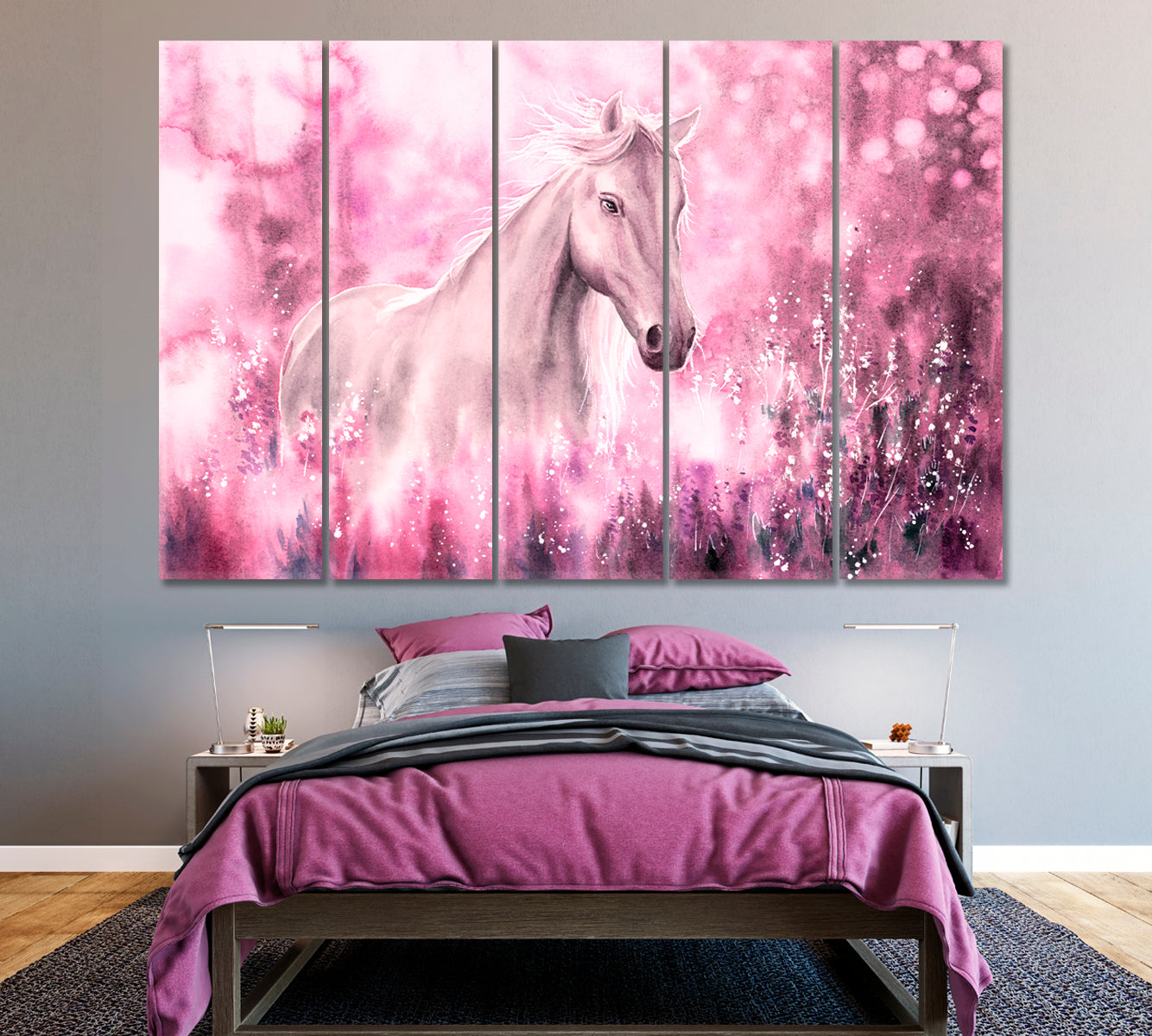 Wild White Horse Canvas Print ArtLexy 5 Panels 36"x24" inches 