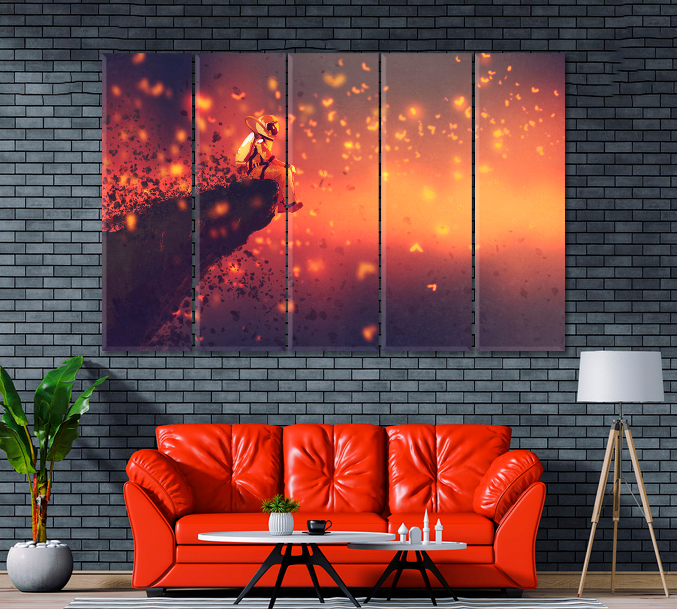 Astronaut Looking at Fireflies Canvas Print ArtLexy 5 Panels 36"x24" inches 