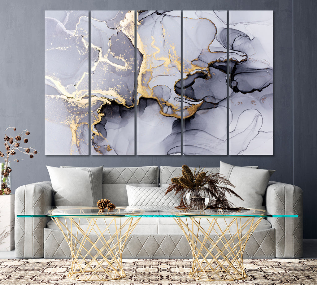 Hd Printed Marble Mosaic Golden Veins Canvas Decorative - Temu