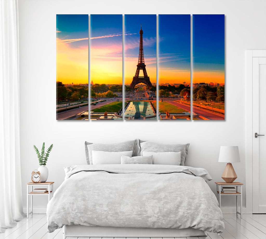 Eiffel Tower at Sunrise Paris France Canvas Print ArtLexy 5 Panels 36"x24" inches 