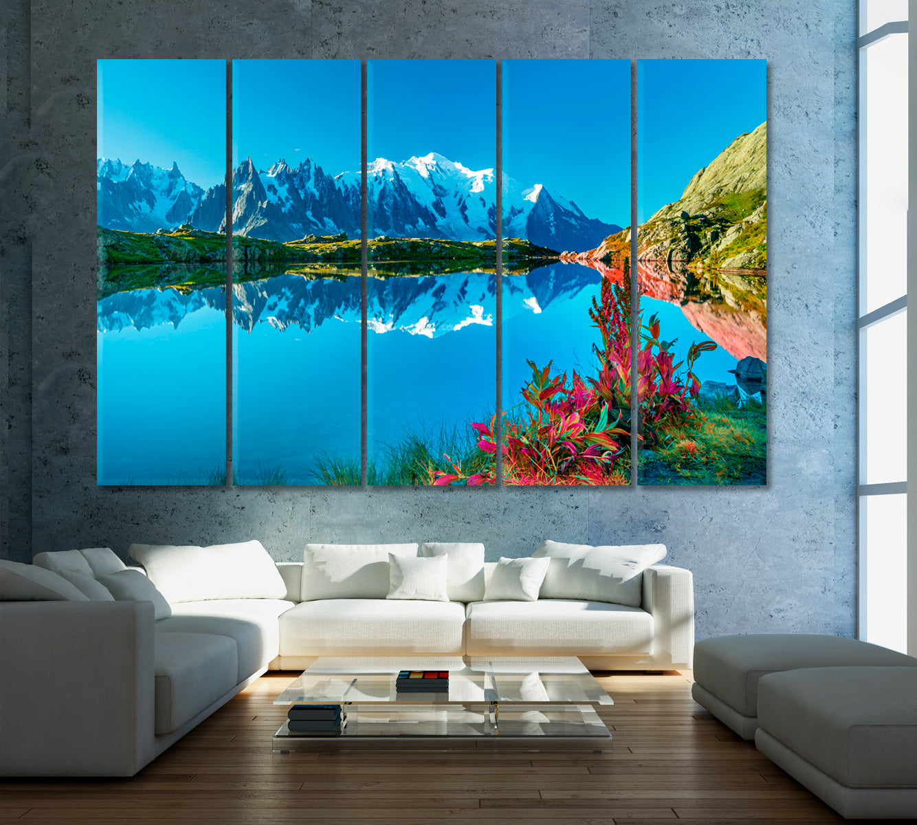 Lac Blanc Lake with Mont Blanc France Canvas Print ArtLexy 5 Panels 36"x24" inches 