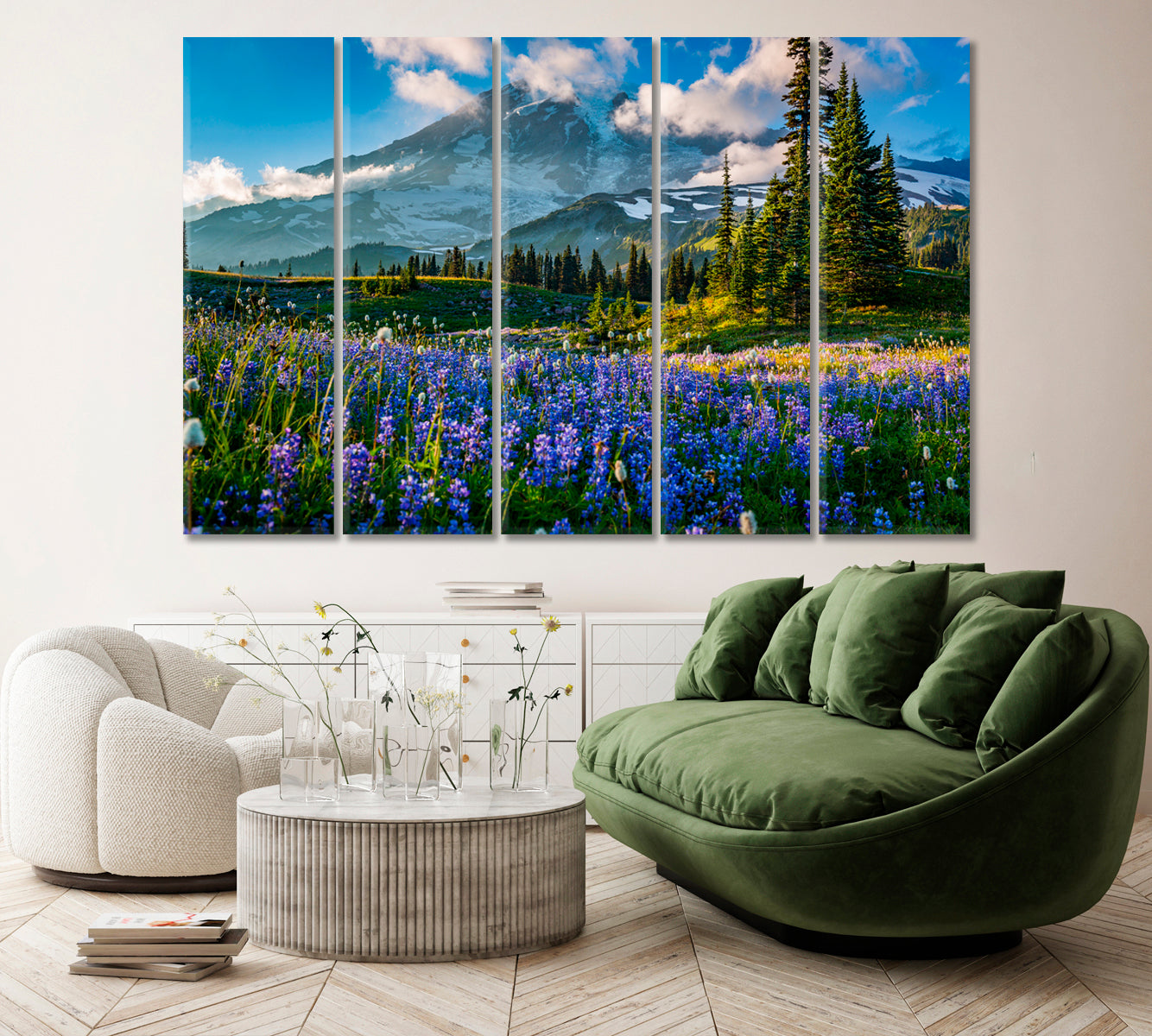 Mount Rainier with Wildflower Field Washington Canvas Print ArtLexy 5 Panels 36"x24" inches 