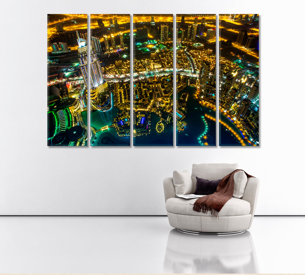 Dubai Downtown with Night City Lights Canvas Print ArtLexy 5 Panels 36"x24" inches 