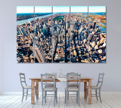 Aerial view of Manhattan, NY and Central Park Canvas Print ArtLexy 5 Panels 36"x24" inches 