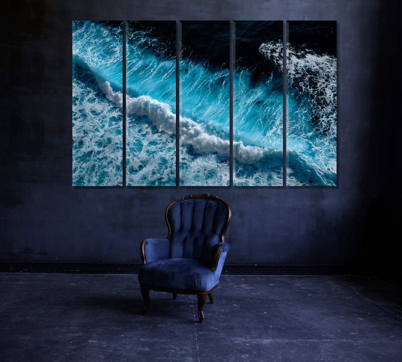 Splashing Ocean Waves Canvas Print ArtLexy 5 Panels 36"x24" inches 
