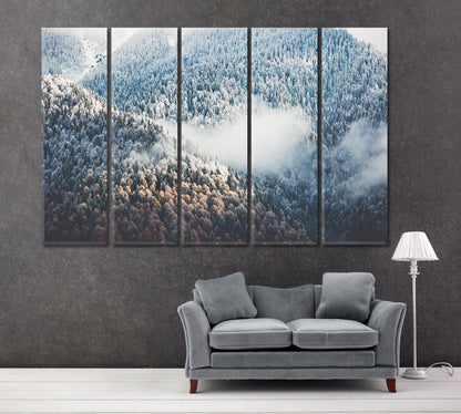 Winter Forest with Fog Canvas Print ArtLexy 5 Panels 36"x24" inches 