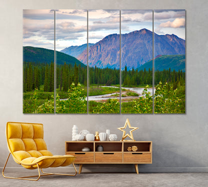 Denali National Park Nature Landscape Alaska Canvas Print ArtLexy 5 Panels 36"x24" inches 