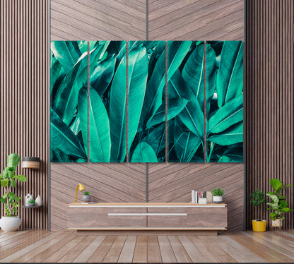 Green Tropical Leaves Canvas Print ArtLexy 5 Panels 36"x24" inches 