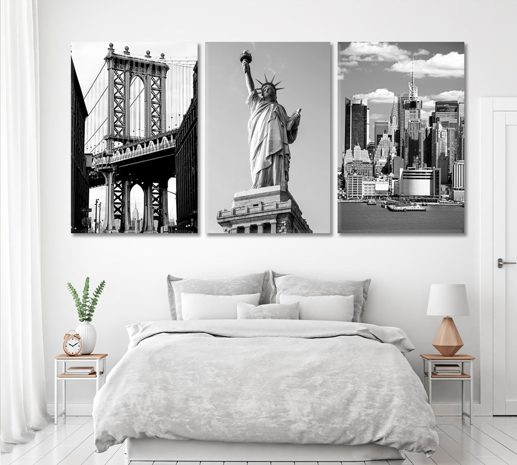 Set of 3 Manhattan Bridge & Midtown Manhattan ‎& Statue of Liberty Canvas Print ArtLexy   