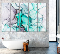 Abstract Mixed Turquoise and Grey Ink Canvas Print ArtLexy 5 Panels 36"x24" inches 