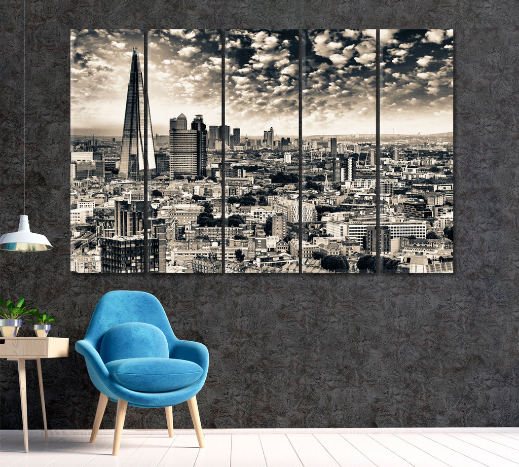 London Skyline at Dusk Canvas Print ArtLexy 5 Panels 36"x24" inches 