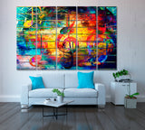 Abstract Music Notes and Violin Clef Canvas Print ArtLexy 5 Panels 36"x24" inches 